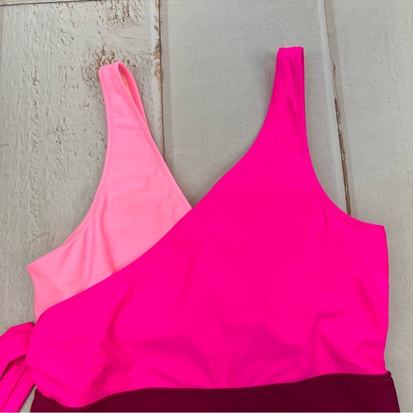 NWT Women's One Piece Swimsuit Wrap Color Block Tie Side Bathing Suit SIZE LARGE - Picture 11 of 17
